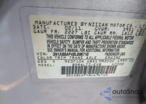 2011 Nissan Sentra 2.0S from USA, damaged, VIN 3N1AB6AP4BL696710
